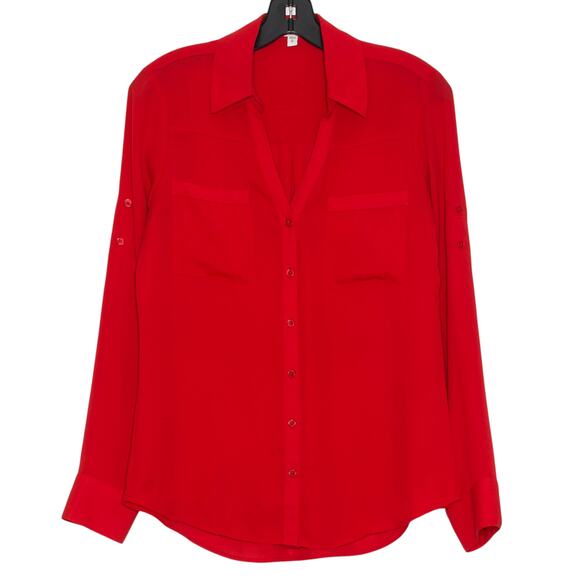 Express Top Portofino Classic Professional Minimalist Workwear Button Red Small - Picture 1 of 5